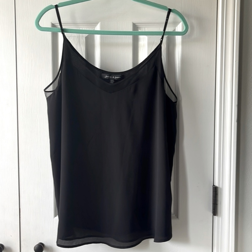 🕷️🖤🕷️ Fabulous Onyx Black Solid & Sexy Mesh Camisole Tank Top Blouse - XL - Picture 1 of 11